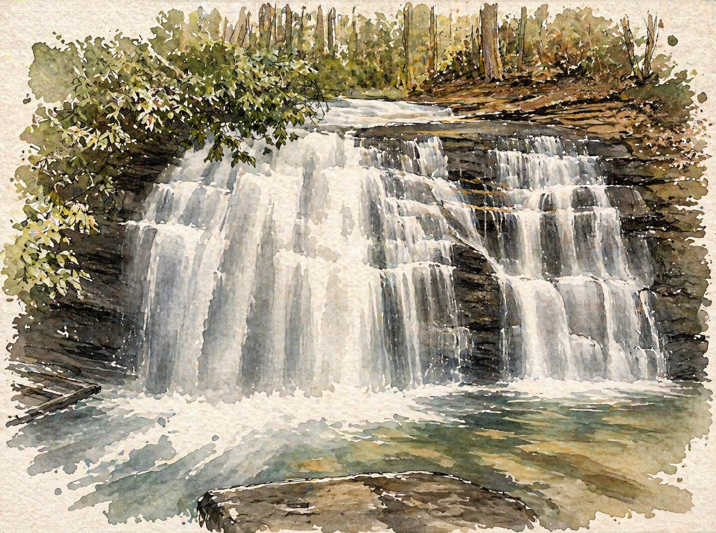 Long Creek Falls, a multi-tier cascade on the Benton MacKaye Trail in Chattahoochee National Forest, Fannin County, Georgia
